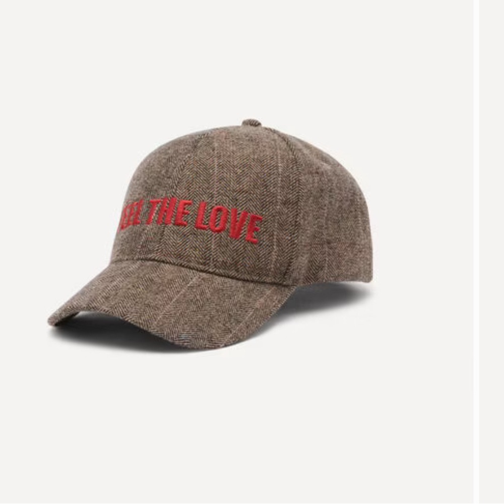 ba&sh Gray Tweed Cap with Red Detail